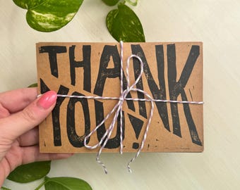 Hand-Printed Thank You Greeting Card (4 × 6 in) | Original Linocut Typography Card