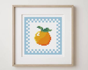 Orange Cross Stitch Pattern: Modern Fruit Embroidery (PDF Download, 14 ct Aida, Beginner Friendly)