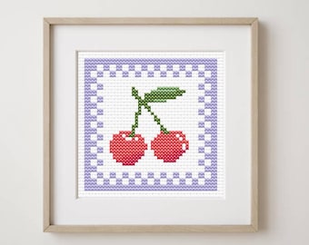 Cherry Cross Stitch Pattern: Modern Fruit Embroidery Design (PDF Download)