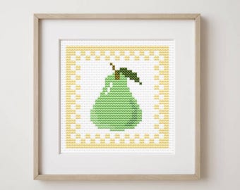Pear Cross Stitch Pattern: Modern Fruit Embroidery (PDF Download, Beginner Friendly)