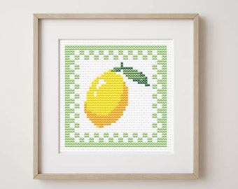 Lemon Cross Stitch Pattern: Modern Fruit Embroidery (PDF Download, Beginner Friendly)