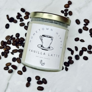 Vanilla Latte Scented, 8oz Soy Wax Candle,  French Vanilla and Fresh Coffee Scented, Coffee Lover Gift for Home and Office,