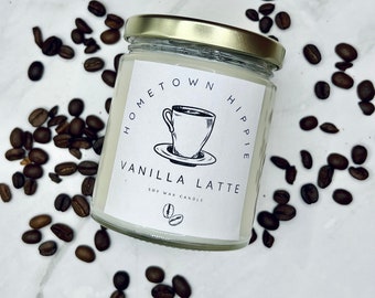 Vanilla Latte Duft, 8 Unzen Sojawachs Kerze, französische Vanille und frischer Kaffee duftend, Kaffee-Liebhaber-Geschenk für Zuhause und im Büro,