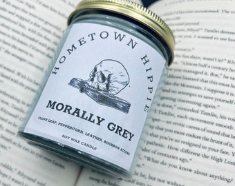 Morally Grey, Literary Candle, Soy Wax Candle Bourbon, Leather, Peppercorn Scented, Book Candle- Gift for Book Lover