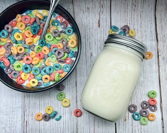 Cereal Milk Scented, 16oz Soy Wax Mason Jar Candle  Fruity Cereal Scented Wax Candle, Fruit Loops Scented