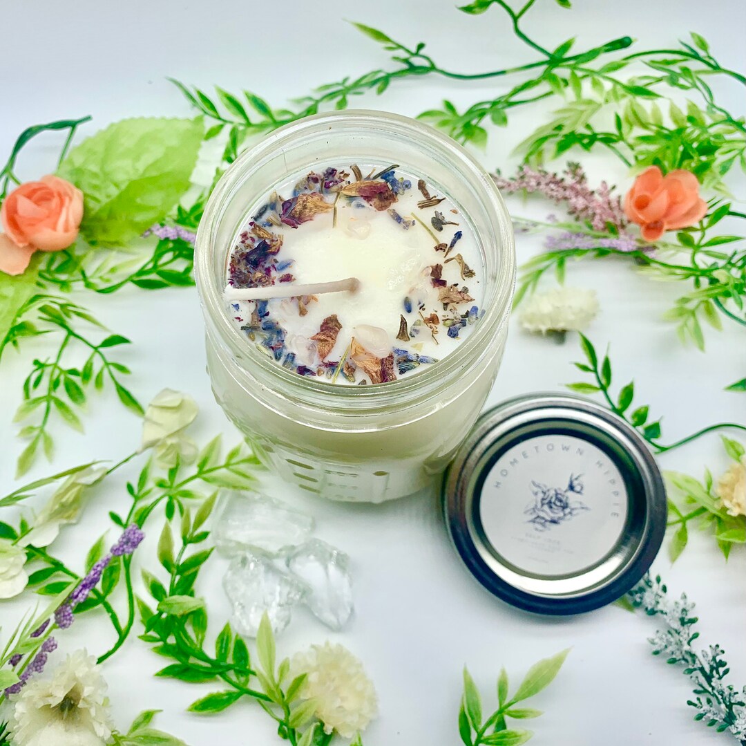 Self Love Intention, Manifestation Mason Jar Candle, Soy Wax With Dried ...
