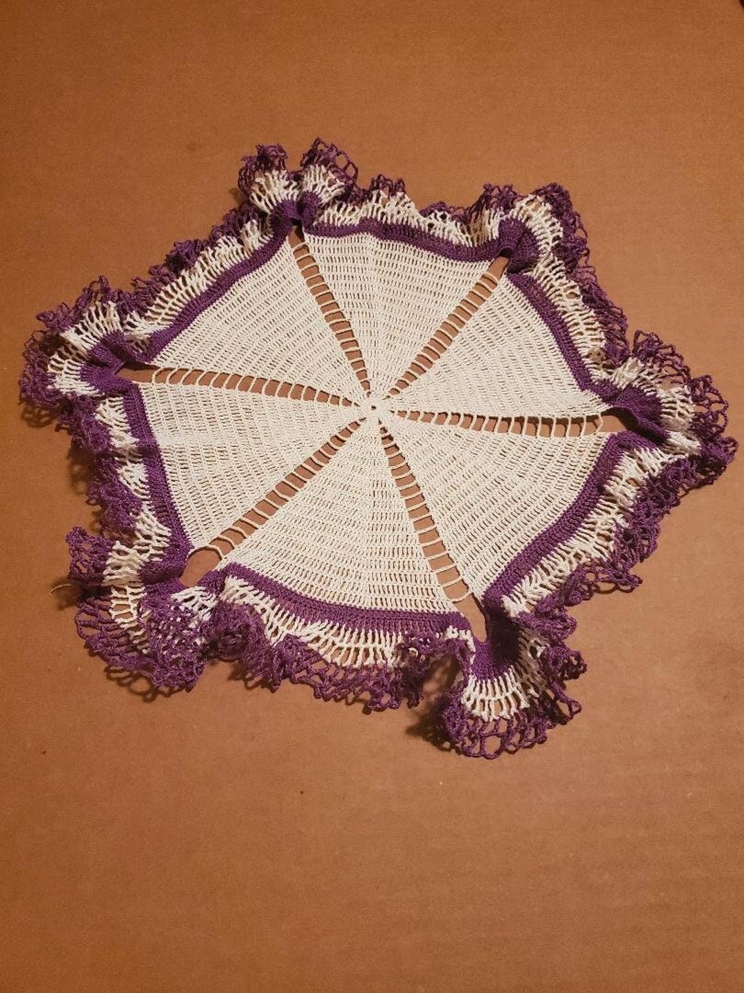 Like New White and Purple Doily With Ruffle Edges - Etsy