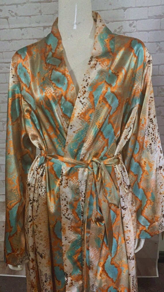 Long Kimono, Kimono Robe, Satin Kimono, Animal Print, Loungewear, Women's Wear, Pajamas, Wrap, Robe, Lingerie, Cover, Snake Skin Print