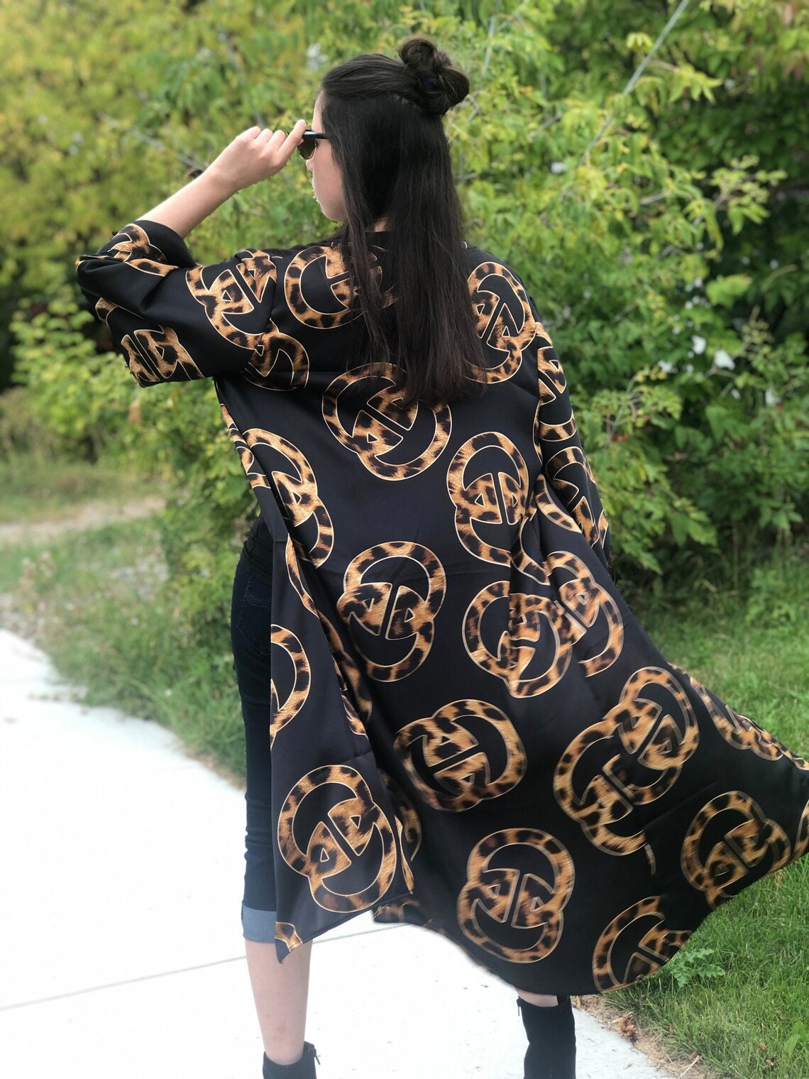 Satin Kimono, Satin Duster, Satin Coverup, Black Kimono, Kimono, Duster, Animal Print, Bathing Suit Coverup, Women's Wear, Kimono Cardigan