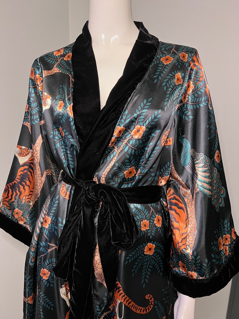 Satin Kimono Short Kimono Tiger Kimono Peacocks Lingerie - Etsy