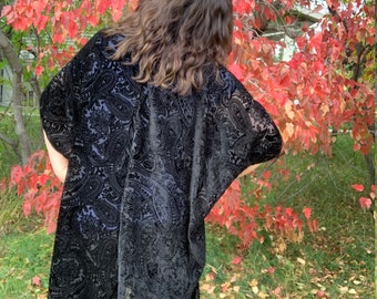 Kimono, Robe, Silk, Paisley Kimono, Burnout Velvet, Coverup , Lounge Wear, Long Kimono,Fringe Kimono , Cardigan, velvet kimono , Bathrobe