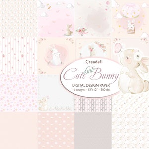 Baby meisje digitaal papier, baby meisje digitaal, pastel roze, pastel groen, beige, kinderkamer patronen, meisje digitaal papier, baby konijn, scrapbooking