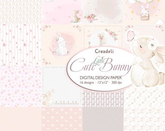Baby girl digital paper, baby girl digital, pastel pink, pastel green, beige, nursery patterns, girl digital paper, baby bunny, scrapbooking
