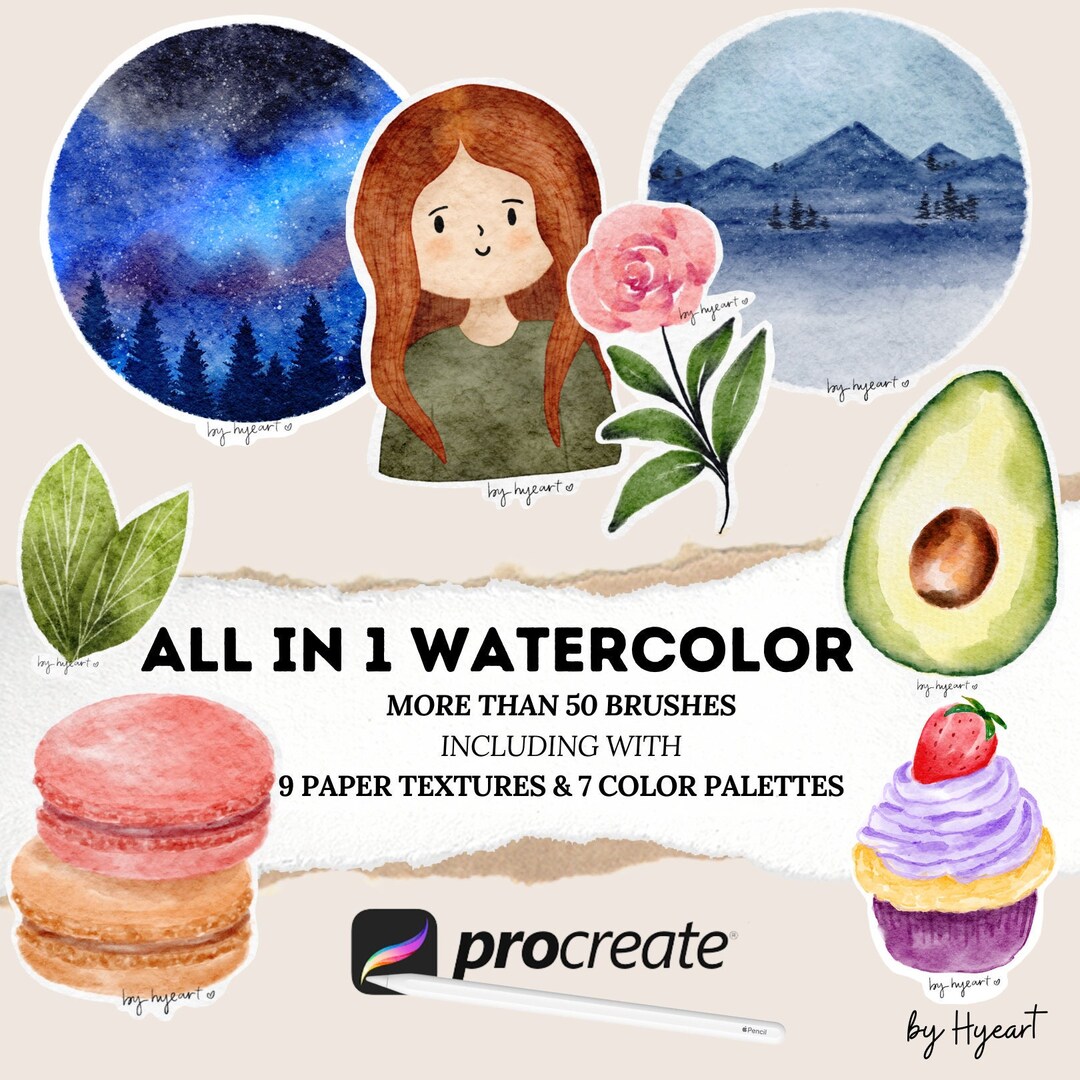 Realistic Procreate Watercolor Brush, More Than 50 Brushes, 9 Paper ...