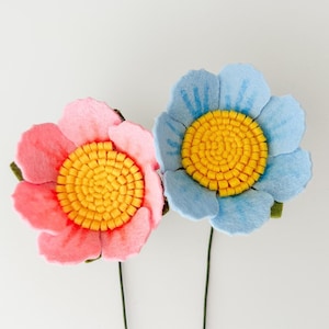 Felt Wildflower – Wool Blend Felt Flower with Hand-Drawn Marker Detail, Single Stem