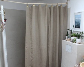 Rideau douche lin 100% écologique couleur beige naturelle - Taille 155cm x 200cm