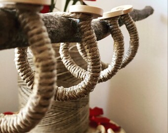 Shower rings 100% ecological and silent / Hanging macramé curtains in wood and linen thread