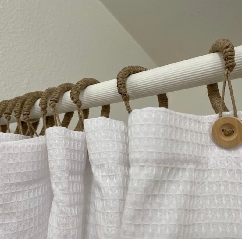 Linen and wood shower ring - elegant, very robust, 100% ecological and ultra-quiet - Handmade and designed in France