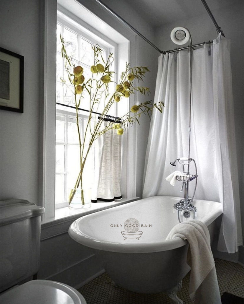 Décoration Salle de Bain 100% Écologique - Rideau Douche en Lin Blanc Optique Taille 145cm Largeur X