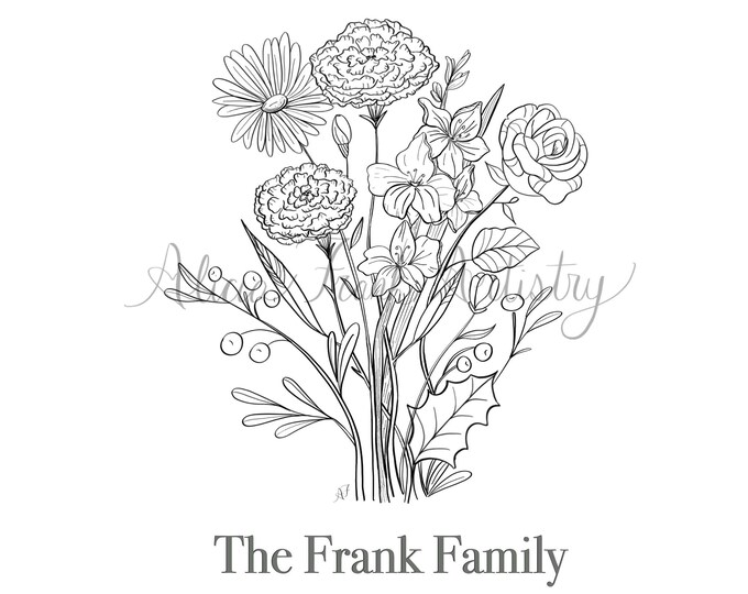 Birth Flower Bouquet Custom Print Custom Family Birth Flower - Etsy