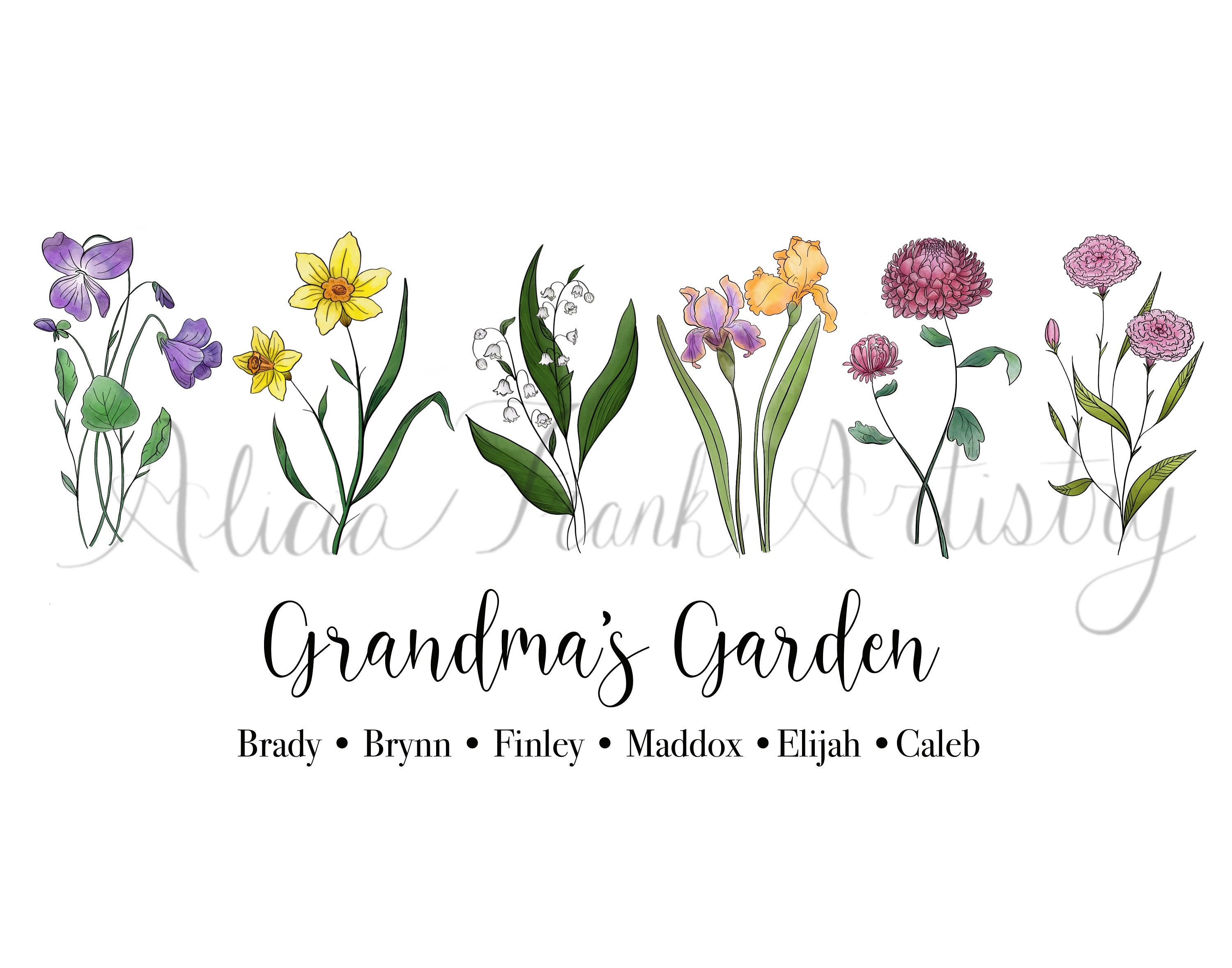 Birth Flower Bouquet Custom Print Custom Family Birth Flower - Etsy