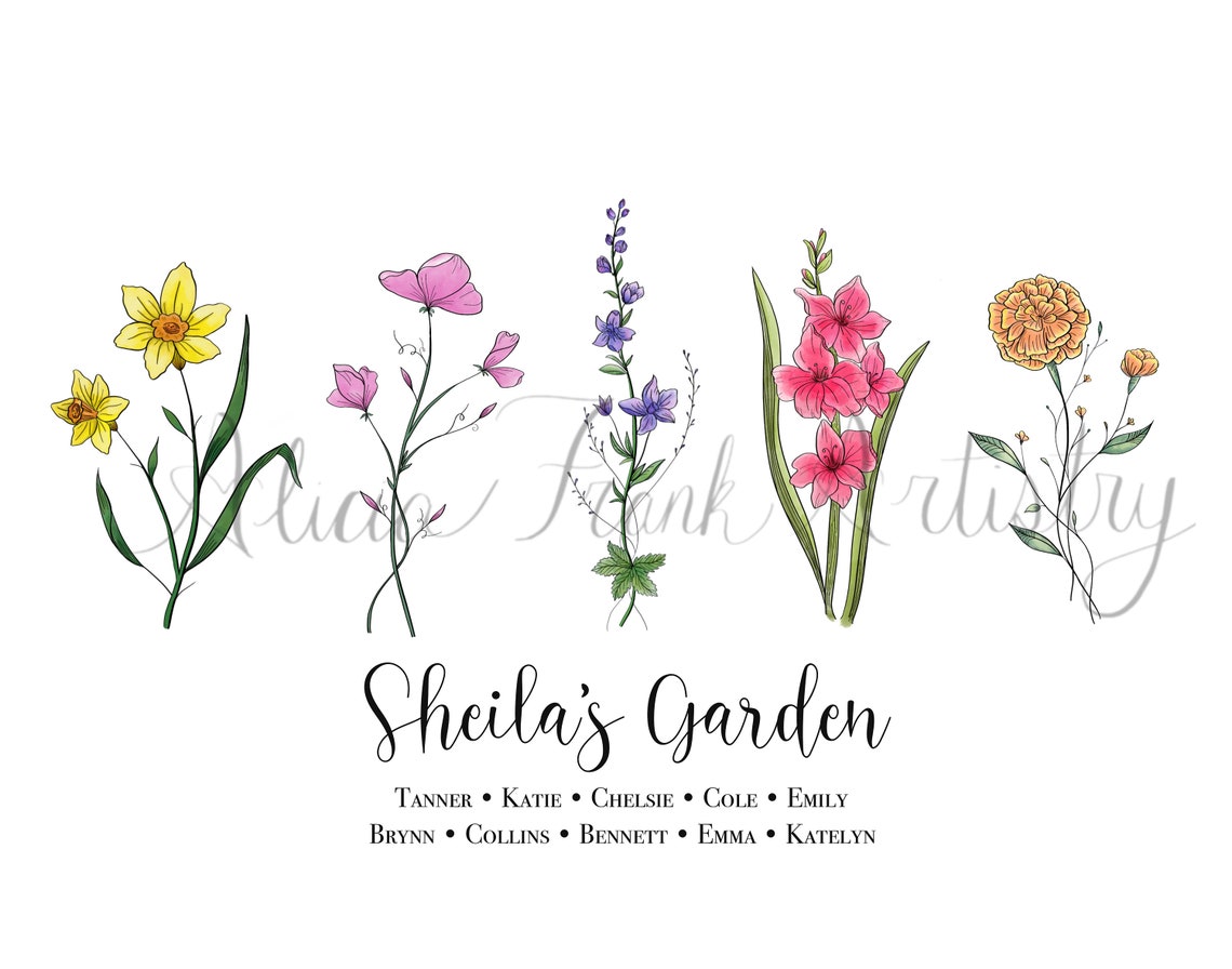 Birth Flower Bouquet Custom Print Custom Family Birth Flower - Etsy