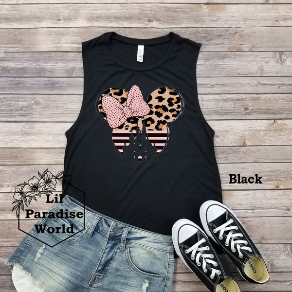 Pink Bow Leopard Minnie Mouse Muscle Tank,Animal Kingdom Tank,Minnie Mouse Tank,Disney Safari Tank,Magic Kingdom Shirt,Women Animal Kingdom