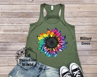 Sunflower Tie Dye Tank Top-Tie Dye Tank Tops for Women-Tie Dye Flower Shirt-Rainbow Tank-Boho Shirt-Sunflower Tank-Feminist-Rainbow Tie Dye