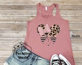 Pink Bow Leopard Minnie Mouse Racerback Tank,Animal Kingdom Shirt,Minnie Mouse Castle,Magic Kingdom Tank,Summer Disney,Womens Animal Kingdom