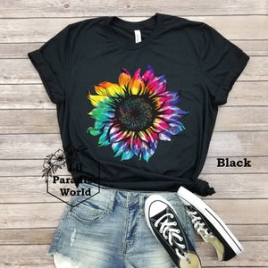 Sunflower Tie Dye Shirt-Tie Dye Shirts for Women-Tie Dye Shirts-Rainbow Sunflower Shirt-Boho Shirt-Sunflower Shirt-Feminist-Rainbow Tie Dye
