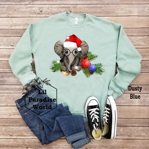 Christmas Elephant Sweatshirt-Xmas Sweater-Christmas Party-Santa Elephant-Elephant Christmas Shirt-Animal Christmas Shirt-Christmas Graphic