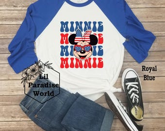 USA Retro Minnie Mouse Baseball Shirt,Disney Fourth of July,Matching Disney July 4th Shirt,Mommy and Me July 4th,Magic Kingdom July 4th