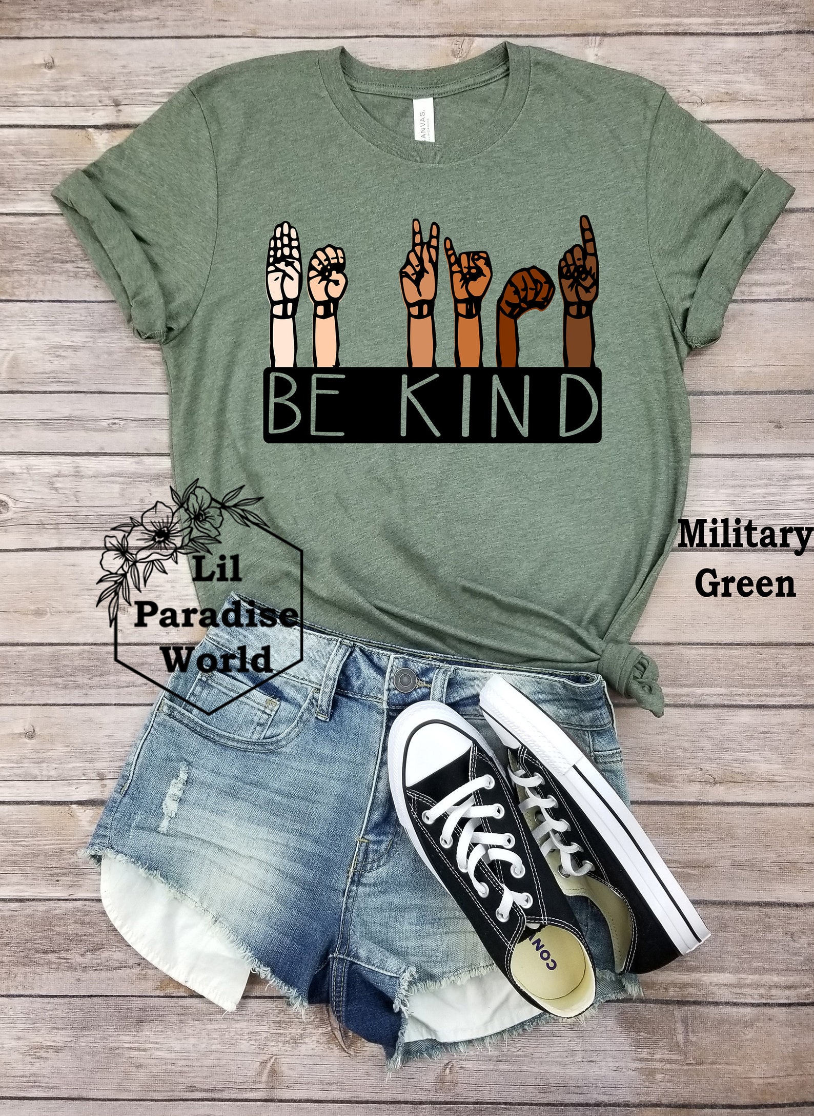 Women's Be Kind Sign Language Tank Top - Sleeveless Racerback Inspirational Shirt (Dark Grey, X-Large)