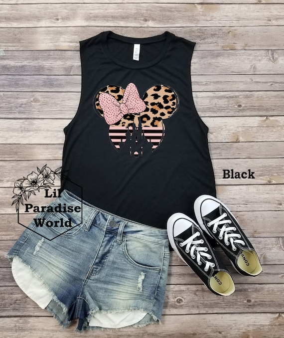 Pink Bow Leopard Minnie Mouse Muscle Tank,animal Kingdom Tank