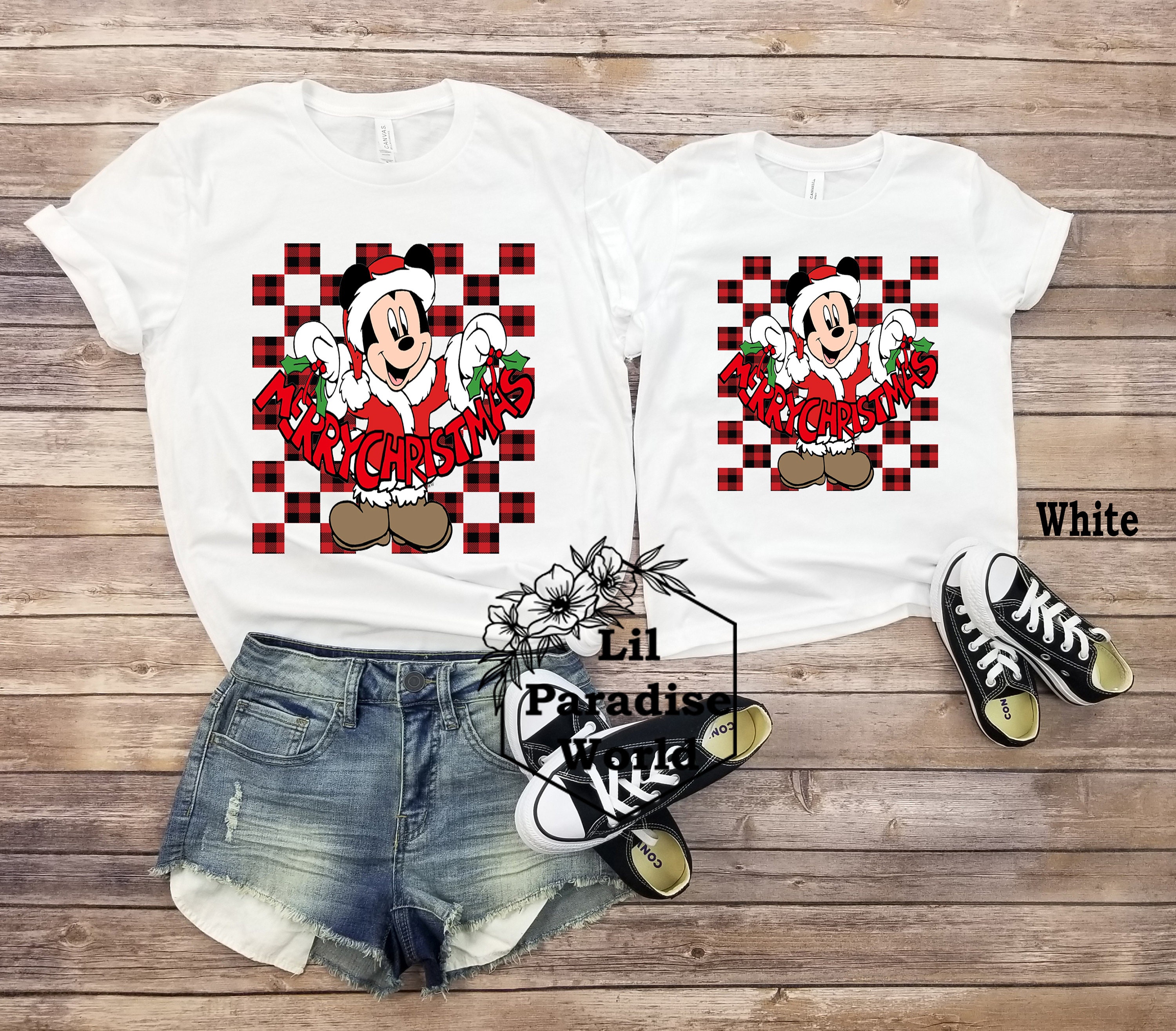 Disney Mickey Mouse Christmas Holiday Plaid for Padre - Long Sleeve T-Shirt  for Men - Customized-New Red 