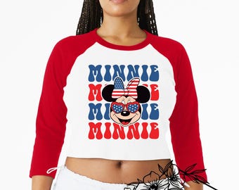 USA Retro Minnie Mouse Baseball Crop Shirt,Disney Fourth of July,Crop Disney July 4th top,July 4th Crop Top,Disney Crop Top,Disney Teen Top