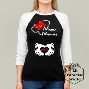 Baby Polka Mama Mouse Baseball Shirt,Minnie Mouse pregnancy shirt,Disney Maternity 3/4 Sleeve, Pregnancy Announcement,Disney Pregnancy Shirt