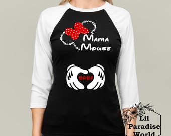 Baby Polka Mama Mouse Baseball Shirt,Minnie Mouse pregnancy shirt,Disney Maternity 3/4 Sleeve, Pregnancy Announcement,Disney Pregnancy Shirt
