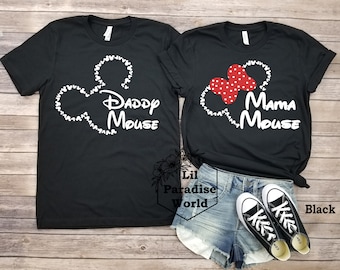 Silhouette Daddy Mouse and Polka Dot Bow Mama Mouse Shirt,Disney Matching Shirts, Disney Dad Shirt, Disney Mom Shirt, Disney Family Shirts
