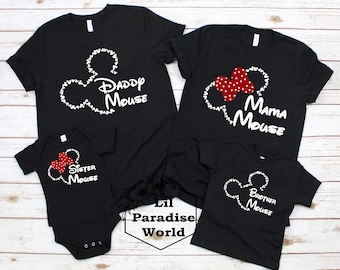 Silhouette Daddy Mouse-Brother Mouse and Polka Dot Bow Mama Mouse-Sister Mouse Shirt,Disney Family Vacation,Matching Disney Family Shirt