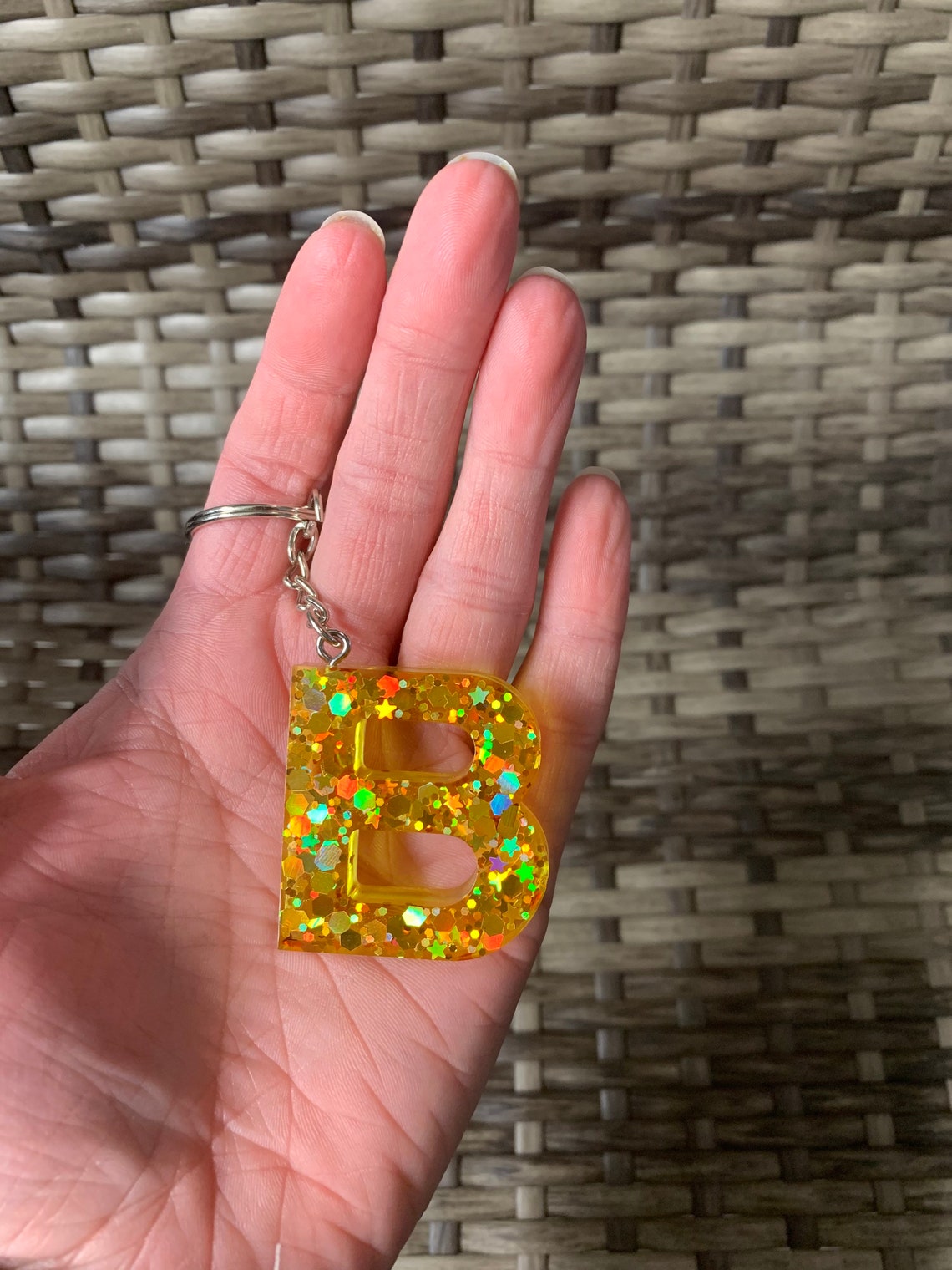 Letter B Keychain Gold Resin Keychain Etsy