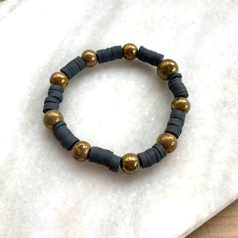 Charcoal Grey and Gold Beaded Bracelet