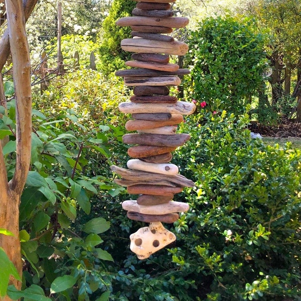 Rocky Shore - Driftwood Mobile/Valhalla Ladder/Witches Ladder/Art w/Big Adder/Hag Stone/Odin Stone/Holey Stone-Indoor/Outdoor-29" Long