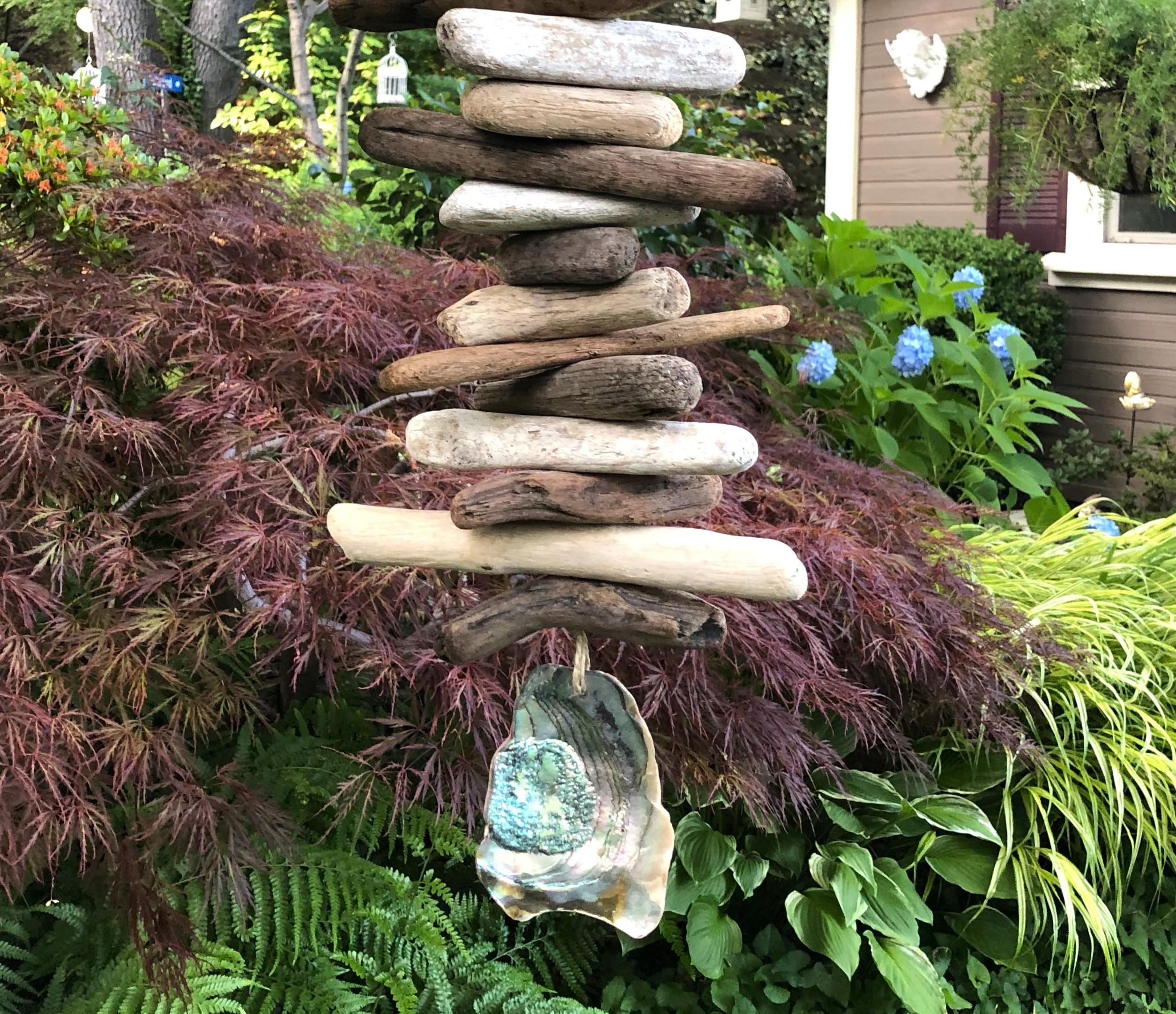 Mermaid Gift -Driftwood Mobile/Valhalla Ladder/Witches Ladder/Windchime-Rustic Hanging Art/Big Abalone Shell Piece-Indoor/Outdoor-29" long