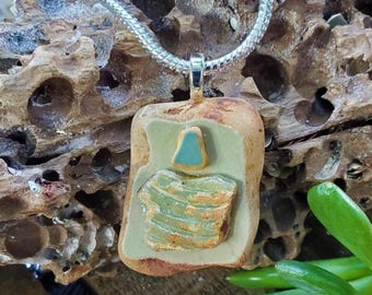 Seafoam Green Sea Pottery Pendant: Sterling Silver Chain, Vintage Beach/Ocean China Necklace.