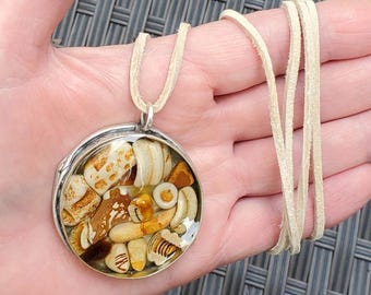 Sea Pottery Bezel Necklace: Unique Northern California Beach Treasures in Resin. Adjustable Suede Cord.