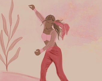 Skater Mädchen - rosa Kunstdruck - Wand-Dekor - rote Wandkunst