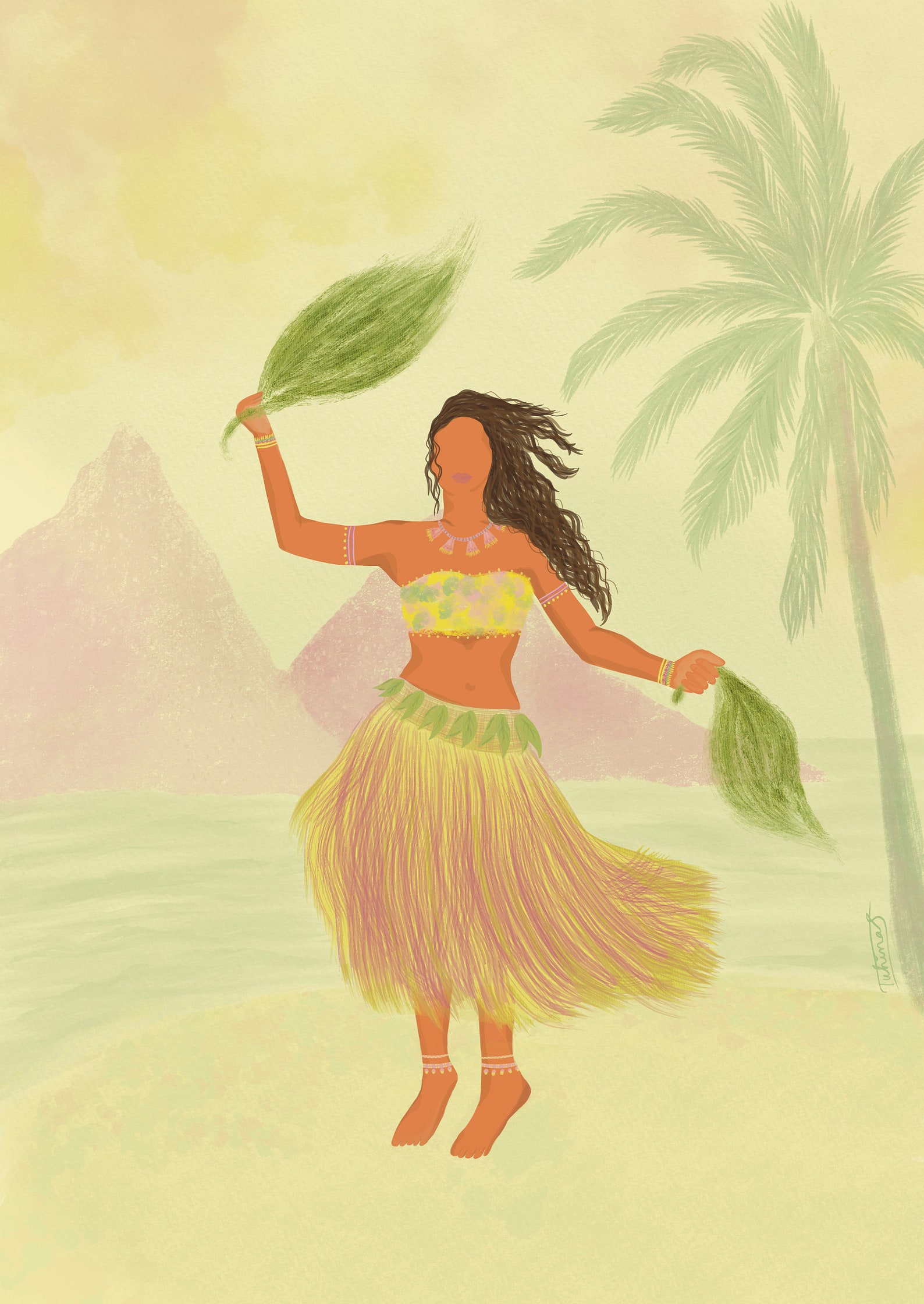 Aloha Amigos Hawaiian Art Hula Girl Wall Art Yellow Wall Etsy