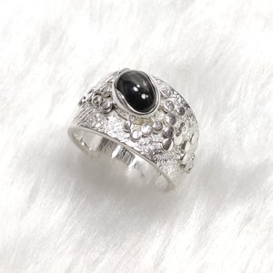 950 silver ring with black star. Star diopside ring. Handmade ring. Black star ring. Star diopside. Hand-made jewelry