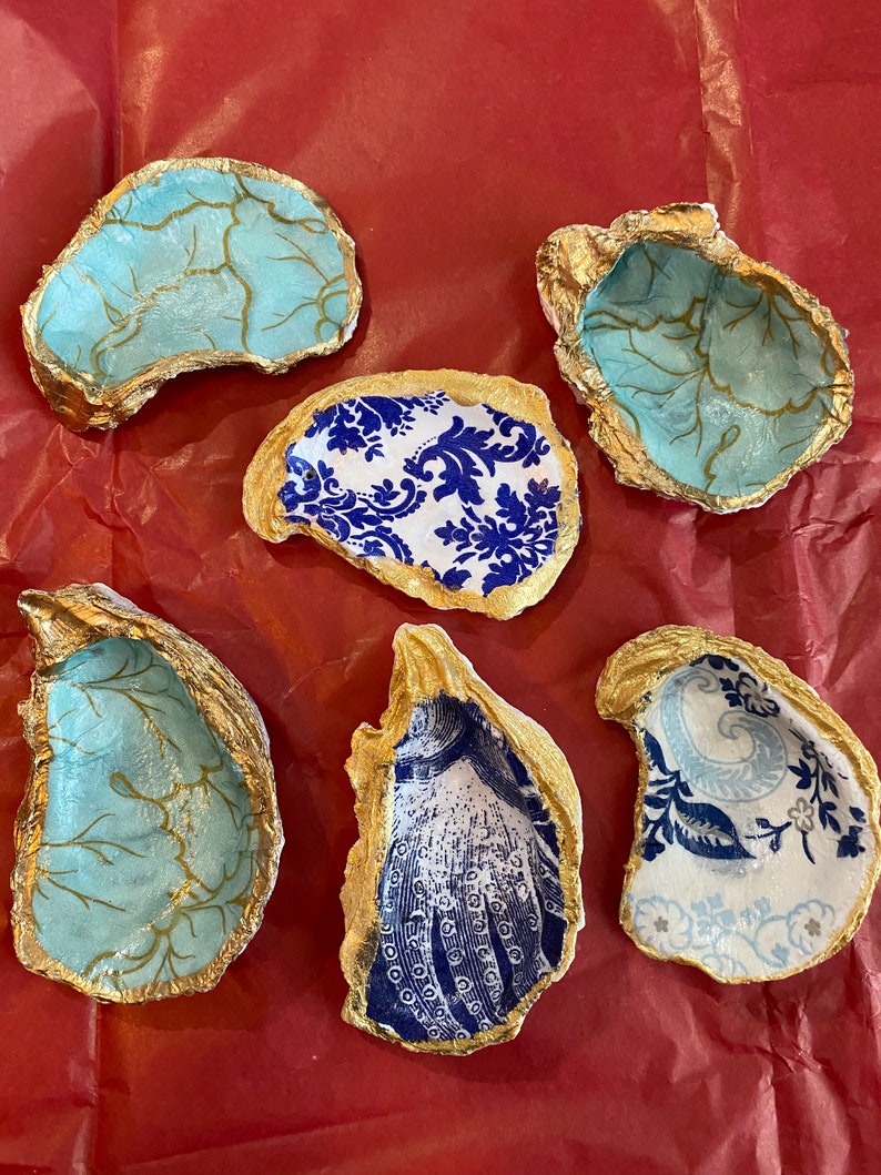 Decoupage Oyster Shells in Beautiful Caspari Gilded Majolica | Etsy